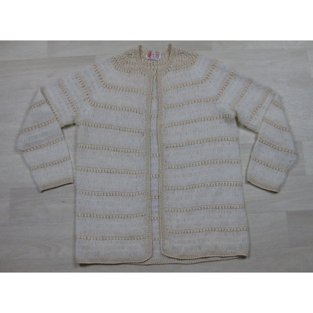 Vintage 70s Fair Lady Cardigan Sweater Hand Crochet Open Knit Granny CottageCore